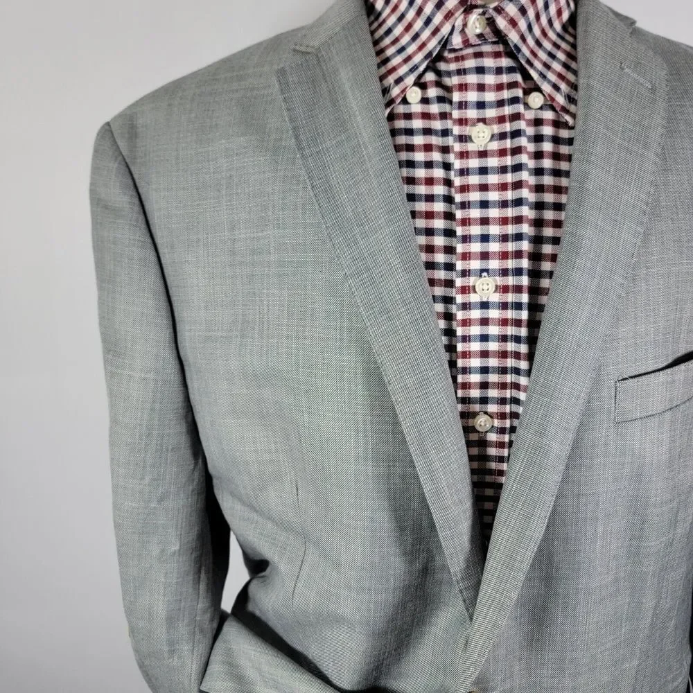 Van Heusen Men's Sport Coat Blazer Two Button Gray Sharskin Polyester Blend 48R‎
